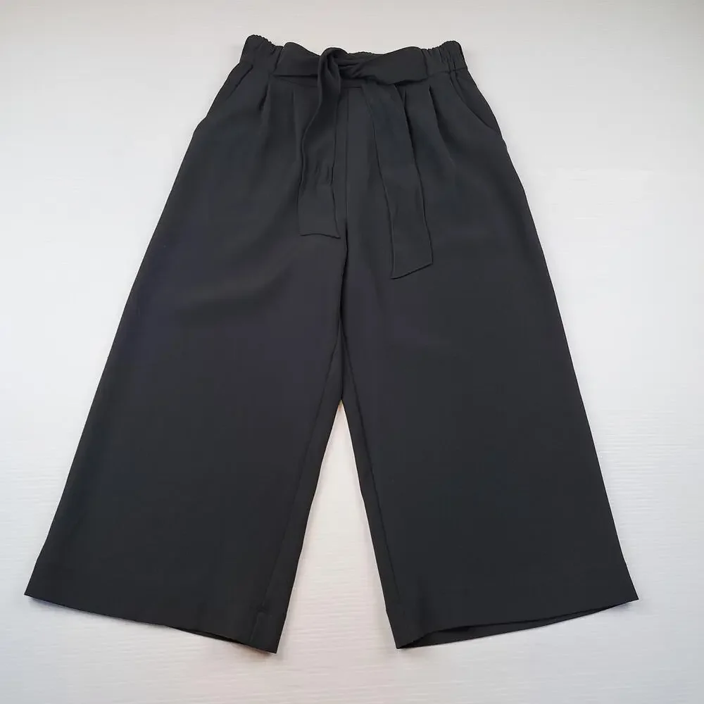 Lululemon Pants Womens 6 Black Wide Noir Crop High Waist Pull On Paperbag Tie